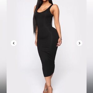 Women’s jet black tight bodycon sleeveless fitted simple basic midi dress XS